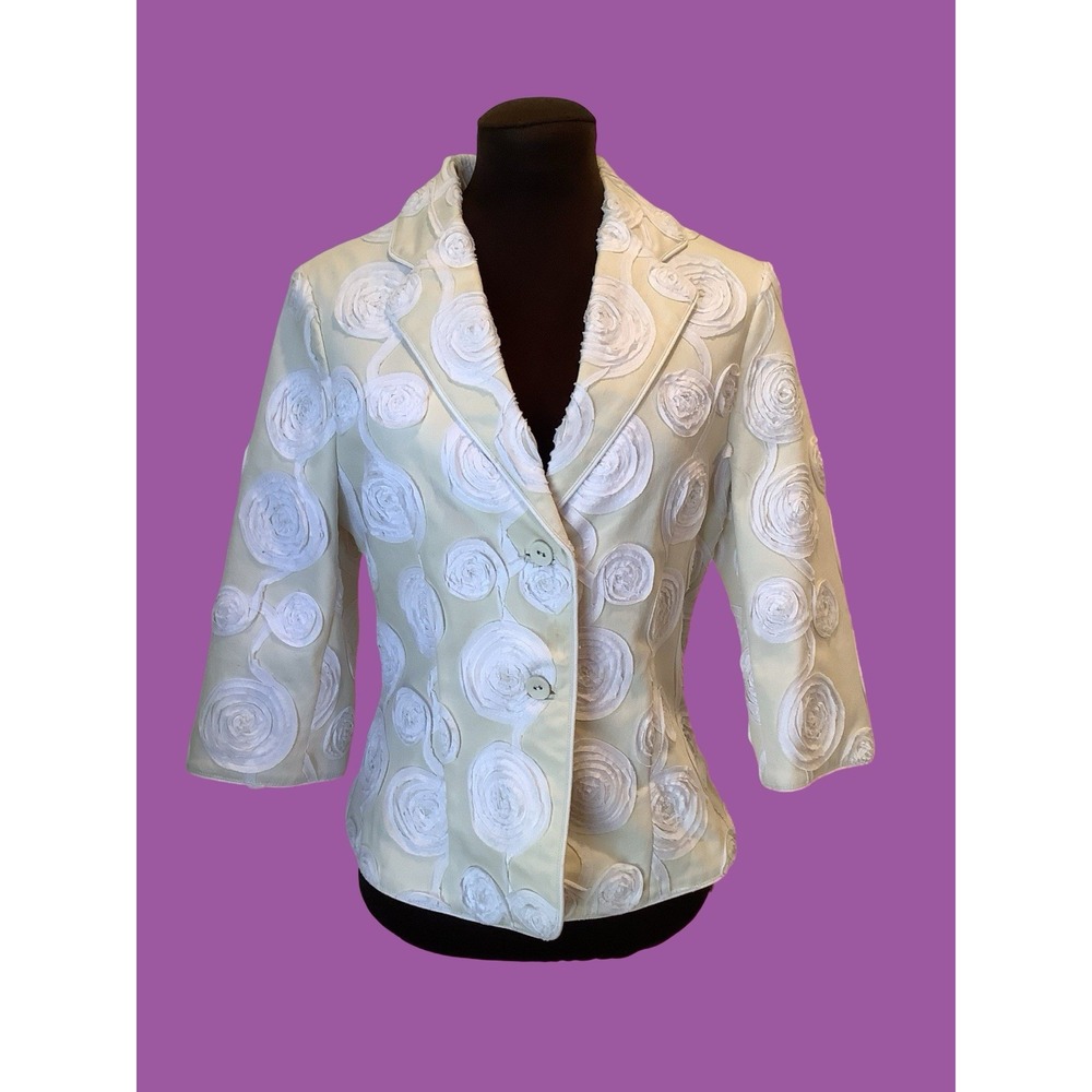 Principe White Ribbon Swirl Appliqué Blazer Womens Dressy Formal Jacket 4 NWOT